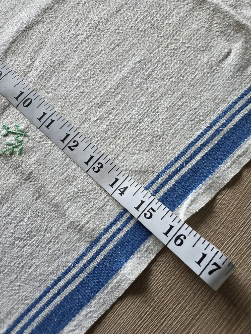 Vintage 1940s 1950s Hand Embroidered Dutch Girl Blue Stripe Linen Tea Towel